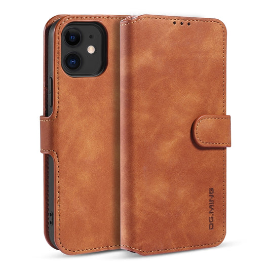 DG.MING Retro Oil Side Horizontal Flip Case with Holder & Card Slots & Wallet, Compatible with iPhone 12 mini