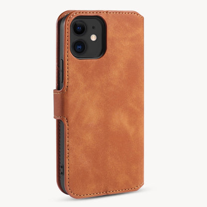 DG.MING Retro Oil Side Horizontal Flip Case with Holder & Card Slots & Wallet, Compatible with iPhone 12 mini