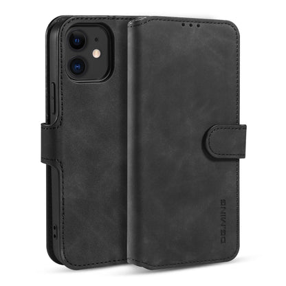 DG.MING Retro Oil Side Horizontal Flip Case with Holder & Card Slots & Wallet, Compatible with iPhone 12 mini