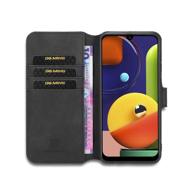 DG.MING Retro Oil Side Horizontal Flip Case with Holder & Card Slots & Wallet, Compatible with Galaxy A30s / A50s
