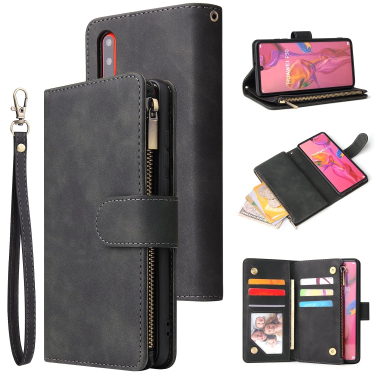 Multifunctional Retro Frosted Horizontal Flip Leather Case with Card Slot & Holder & Zipper Wallet & Photo Frame & Lanyard, Compatible with Huawei P30