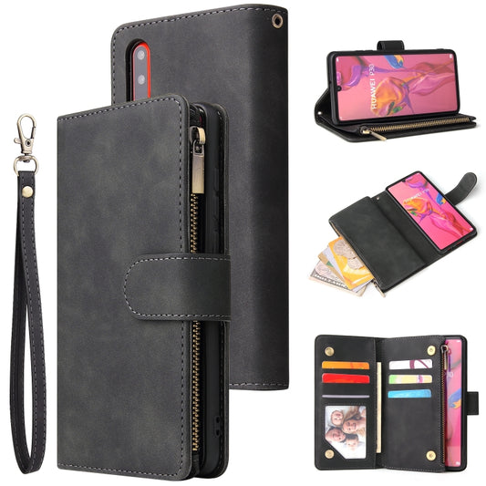 Multifunctional Retro Frosted Horizontal Flip Leather Case with Card Slot & Holder & Zipper Wallet & Photo Frame & Lanyard, Compatible with Huawei P30