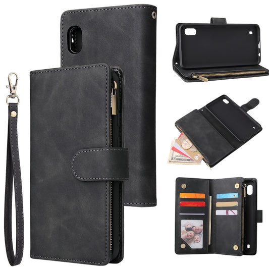 Multifunctional Retro Frosted Horizontal Flip Leather Case with Card Slot & Holder & Zipper Wallet & Photo Frame & Lanyard, Compatible with Samsung Galaxy A10