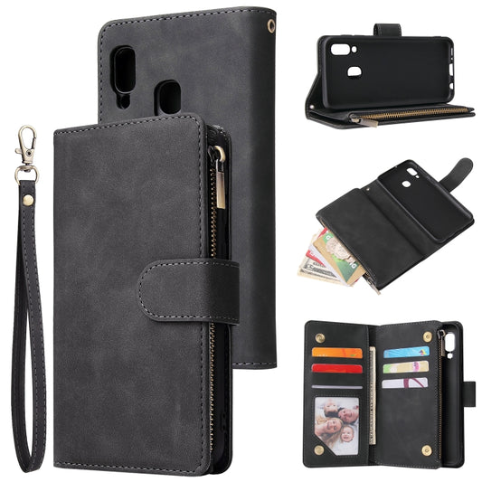 Multifunctional Retro Frosted Horizontal Flip Leather Case with Card Slot & Holder & Zipper Wallet & Photo Frame & Lanyard, Compatible with Samsung Galaxy A20e