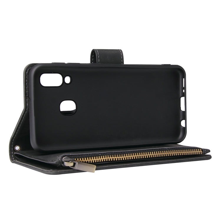 Multifunctional Retro Frosted Horizontal Flip Leather Case with Card Slot & Holder & Zipper Wallet & Photo Frame & Lanyard, Compatible with Samsung Galaxy A20e