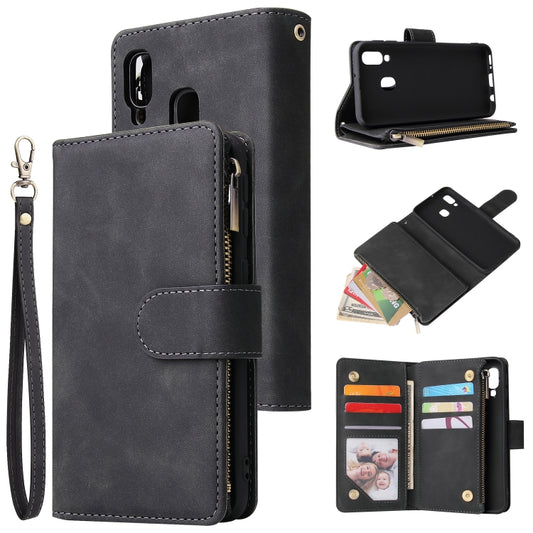 Multifunctional Retro Frosted Horizontal Flip Leather Case with Card Slot & Holder & Zipper Wallet & Photo Frame & Lanyard, Compatible with Samsung Galaxy A40