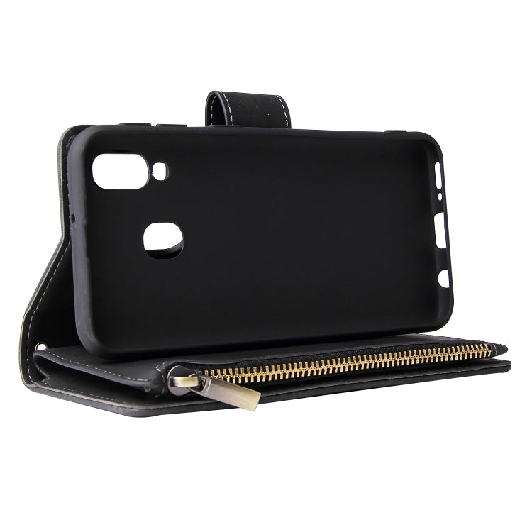 Multifunctional Retro Frosted Horizontal Flip Leather Case with Card Slot & Holder & Zipper Wallet & Photo Frame & Lanyard, Compatible with Samsung Galaxy A40