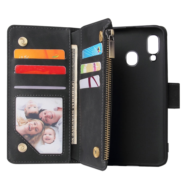 Multifunctional Retro Frosted Horizontal Flip Leather Case with Card Slot & Holder & Zipper Wallet & Photo Frame & Lanyard, Compatible with Samsung Galaxy A40
