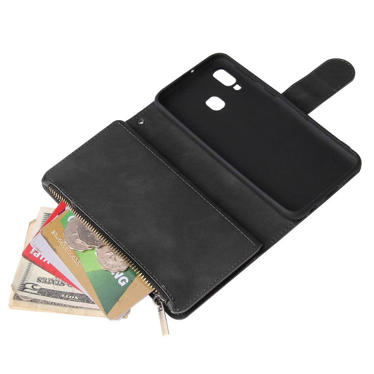 Multifunctional Retro Frosted Horizontal Flip Leather Case with Card Slot & Holder & Zipper Wallet & Photo Frame & Lanyard, Compatible with Samsung Galaxy A40