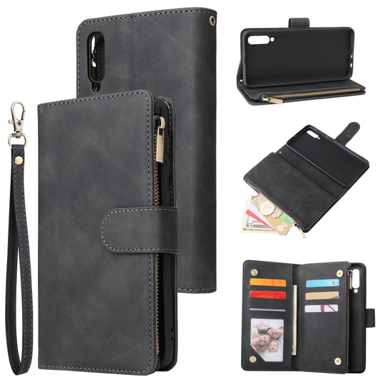 Multifunctional Retro Frosted Horizontal Flip Leather Case with Card Slot & Holder & Zipper Wallet & Photo Frame & Lanyard, Compatible with Samsung Galaxy A50