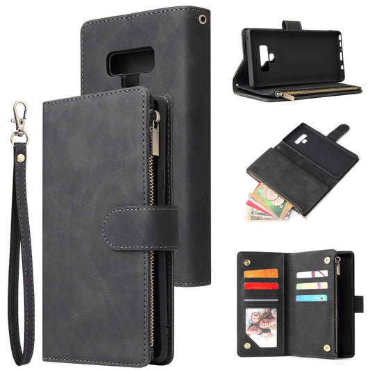 Multifunctional Retro Frosted Horizontal Flip Leather Case with Card Slot & Holder & Zipper Wallet & Photo Frame & Lanyard, Compatible with Samsung Galaxy Note 9