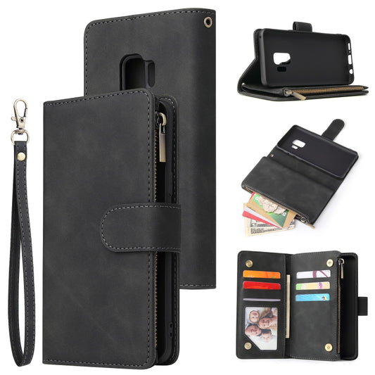 Multifunctional Retro Frosted Horizontal Flip Leather Case with Card Slot & Holder & Zipper Wallet & Photo Frame & Lanyard, Compatible with Samsung Galaxy S9