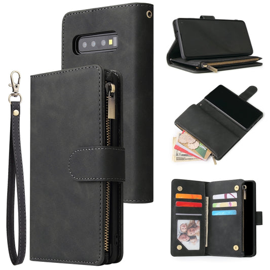 Multifunctional Retro Frosted Horizontal Flip Leather Case with Card Slot & Holder & Zipper Wallet & Photo Frame & Lanyard, Compatible with Samsung Galaxy S10