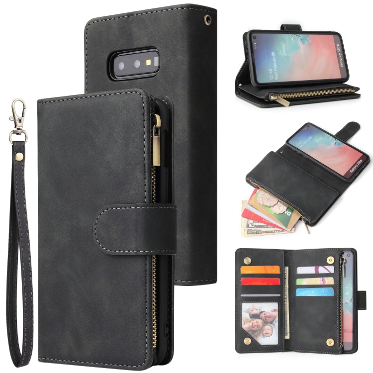 Multifunctional Retro Frosted Horizontal Flip Leather Case with Card Slot & Holder & Zipper Wallet & Photo Frame & Lanyard, For Samsung Galaxy S10e