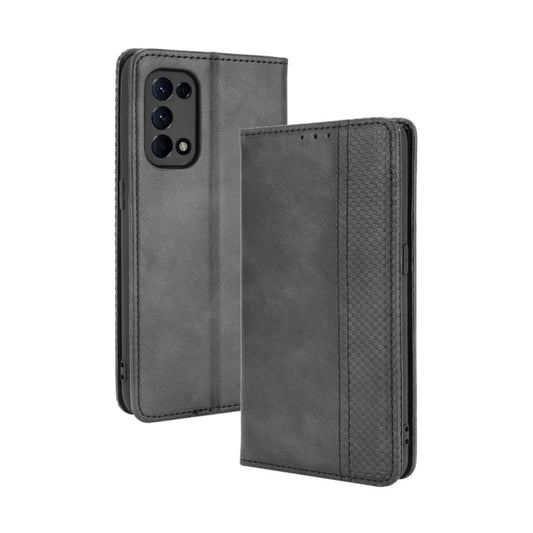 Magnetic Buckle Retro Crazy Horse Texture Horizontal Flip Leather Case with Holder & Card Slots & Photo Frame, Compatible with OPPO Reno5 4G