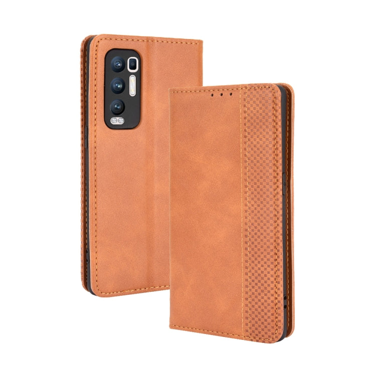 Magnetic Buckle Retro Crazy Horse Texture Horizontal Flip Leather Case with Holder & Card Slots & Photo Frame, Compatible with OPPO Reno5 Pro Plus / Find X3 Neo
