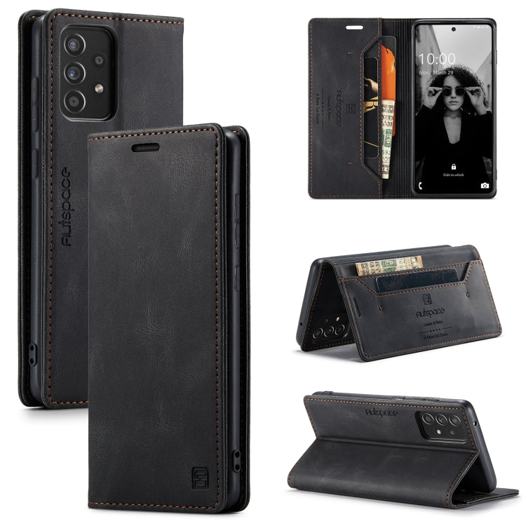 AutSpace A01 Retro Skin-feel Crazy Horse Texture Horizontal Flip Leather Case with Holder & Card Slots & Wallet & RFID, Compatible with Samsung Galaxy A52 5G / 4G