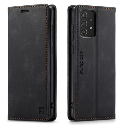 AutSpace A01 Retro Skin-feel Crazy Horse Texture Horizontal Flip Leather Case with Holder & Card Slots & Wallet & RFID, Compatible with Samsung Galaxy A52 5G / 4G