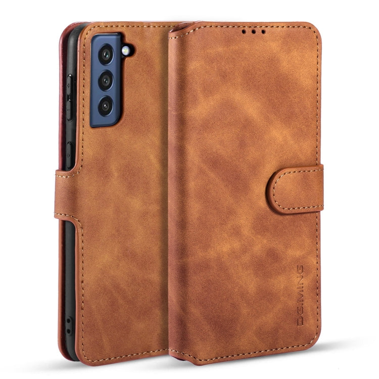 DG.MING Retro Oil Side Horizontal Flip Leather Case with Holder & Card Slots & Wallet, Compatible with Samsung Galaxy S21 FE