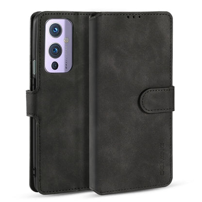 DG.MING Retro Oil Side Horizontal Flip Leather Case with Holder & Card Slots & Wallet, Compatible with OnePlus 9
