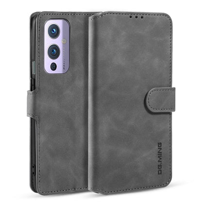 DG.MING Retro Oil Side Horizontal Flip Leather Case with Holder & Card Slots & Wallet, Compatible with OnePlus 9