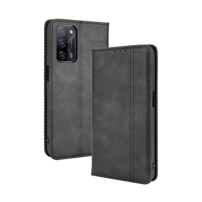 Magnetic Buckle Retro Crazy Horse Texture Horizontal Flip Leather Case with Holder & Card Slots & Photo Frame, Compatible with OPPO A55 5G / A53s 5G