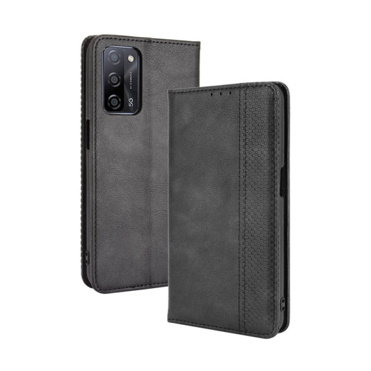Magnetic Buckle Retro Crazy Horse Texture Horizontal Flip Leather Case with Holder & Card Slots & Photo Frame, Compatible with OPPO A55 5G / A53s 5G