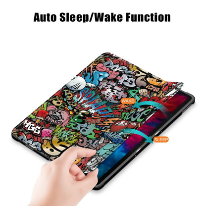 Painted Pattern PU + TPU Horizontal Flip Leather Case with Three-folding Holder & Wake-up / Sleep Function