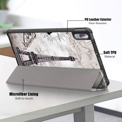 Painted Pattern PU + TPU Horizontal Flip Leather Case with Three-folding Holder & Wake-up / Sleep Function