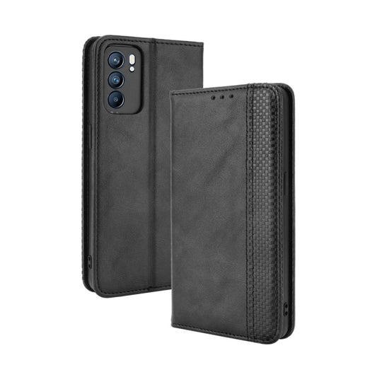 Magnetic Buckle Retro Crazy Horse Texture Horizontal Flip Leather Case with Holder & Card Slots & Photo Frame, Compatible with OPPO Reno6 5G