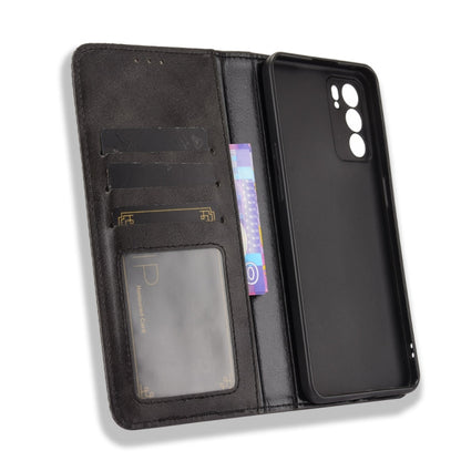 Magnetic Buckle Retro Crazy Horse Texture Horizontal Flip Leather Case with Holder & Card Slots & Photo Frame, Compatible with OPPO Reno6 5G