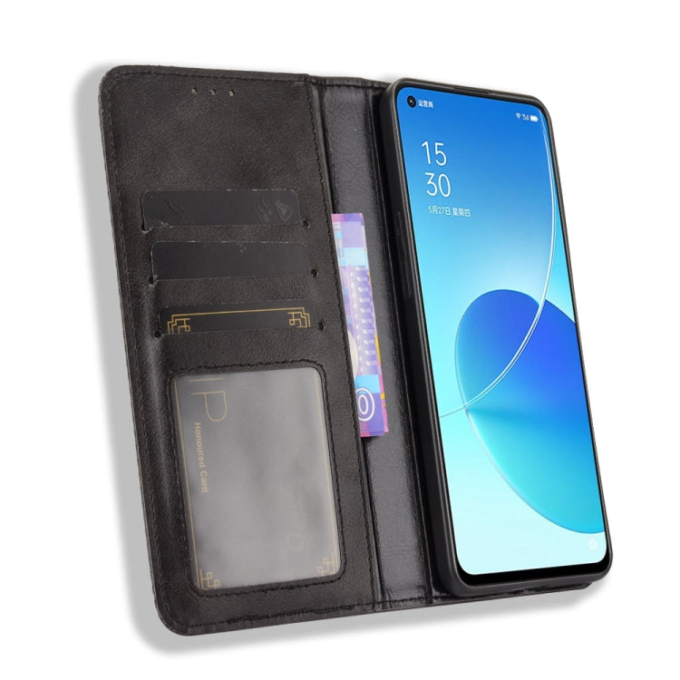 Magnetic Buckle Retro Crazy Horse Texture Horizontal Flip Leather Case with Holder & Card Slots & Photo Frame, Compatible with OPPO Reno6 5G