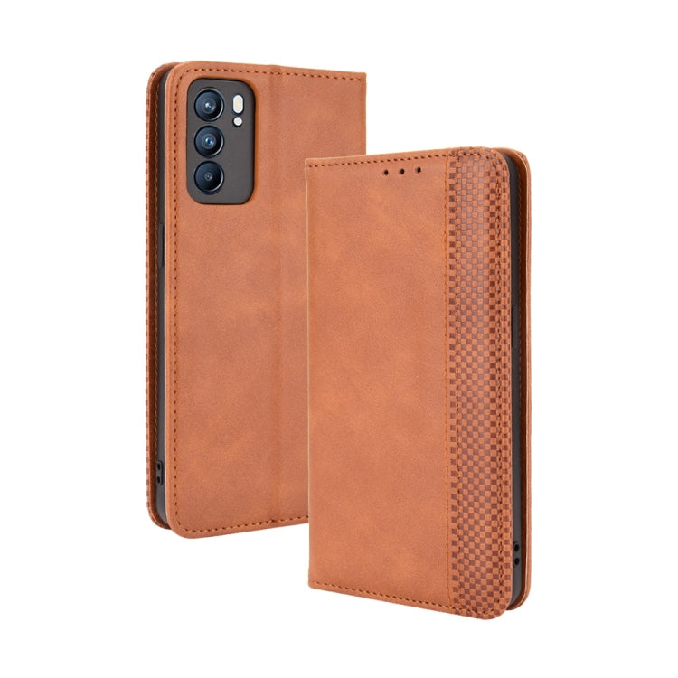 Magnetic Buckle Retro Crazy Horse Texture Horizontal Flip Leather Case with Holder & Card Slots & Photo Frame, Compatible with OPPO Reno6 5G