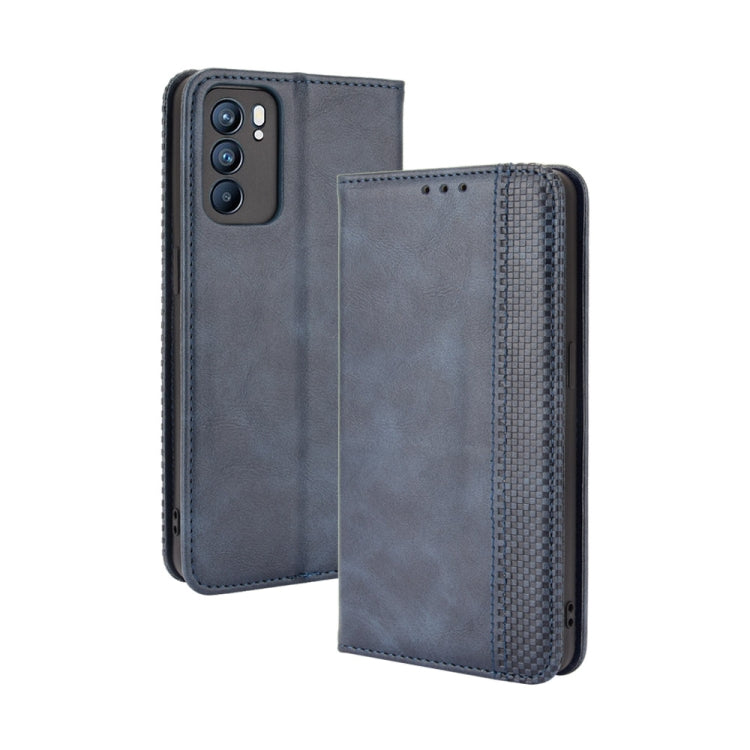 Magnetic Buckle Retro Crazy Horse Texture Horizontal Flip Leather Case with Holder & Card Slots & Photo Frame, Compatible with OPPO Reno6 5G
