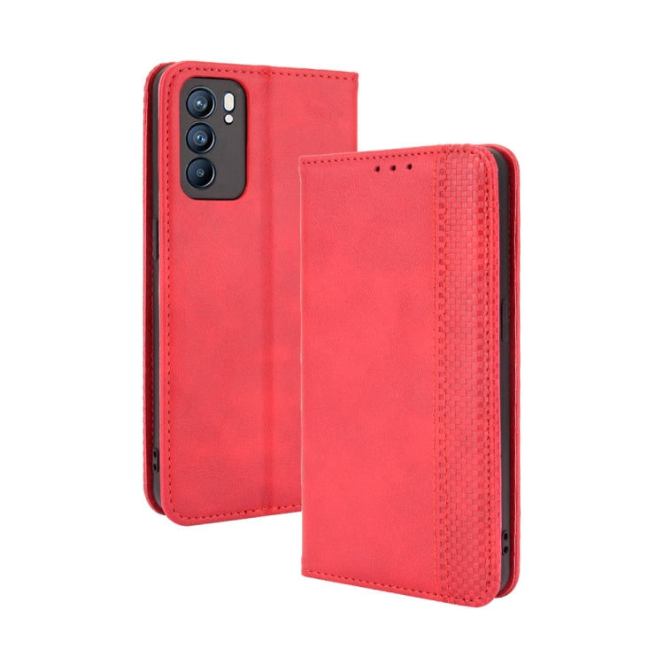 Magnetic Buckle Retro Crazy Horse Texture Horizontal Flip Leather Case with Holder & Card Slots & Photo Frame, Compatible with OPPO Reno6 5G