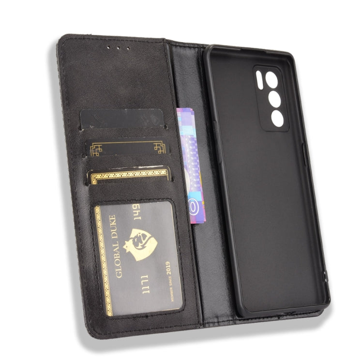 Magnetic Buckle Retro Crazy Horse Texture Horizontal Flip Leather Case with Holder & Card Slots & Photo Frame, Compatible with OPPO Reno6 Pro 5G