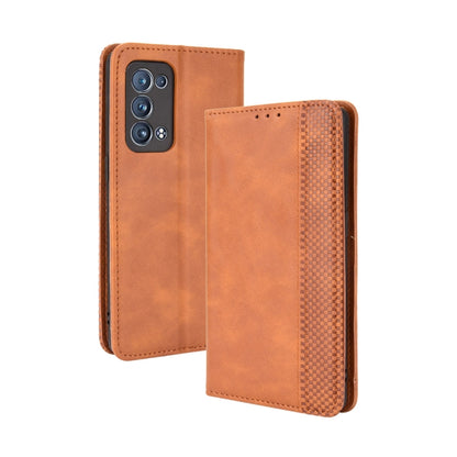 Magnetic Buckle Retro Crazy Horse Texture Horizontal Flip Leather Case with Holder & Card Slots & Photo Frame, Compatible with OPPO Reno6 Pro+ 5G