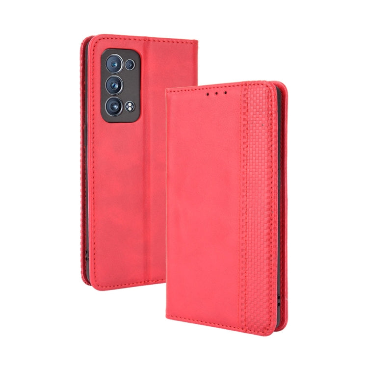 Magnetic Buckle Retro Crazy Horse Texture Horizontal Flip Leather Case with Holder & Card Slots & Photo Frame, Compatible with OPPO Reno6 Pro+ 5G