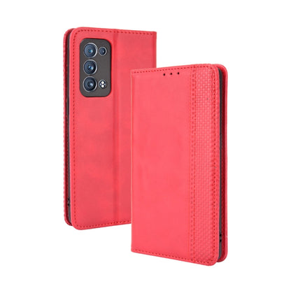 Magnetic Buckle Retro Crazy Horse Texture Horizontal Flip Leather Case with Holder & Card Slots & Photo Frame, Compatible with OPPO Reno6 Pro+ 5G