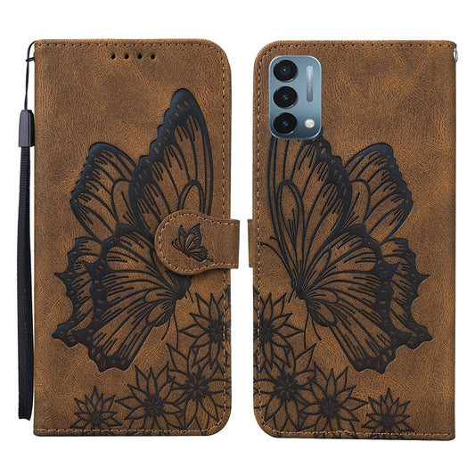 Retro Skin Feel Butterflies Embossing Horizontal Flip Leather Case with Holder & Card Slots & Wallet, Compatible with OnePlus Nord N200