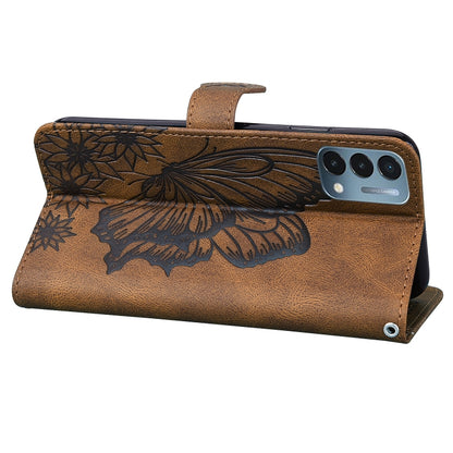 Retro Skin Feel Butterflies Embossing Horizontal Flip Leather Case with Holder & Card Slots & Wallet, Compatible with OnePlus Nord N200