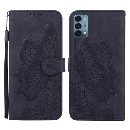 Retro Skin Feel Butterflies Embossing Horizontal Flip Leather Case with Holder & Card Slots & Wallet, Compatible with OnePlus Nord N200