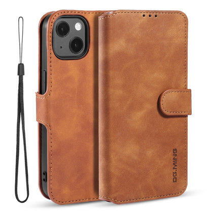 DG.MING Retro Oil Side Horizontal Flip Leather Case with Holder & Card Slots & Wallet, Compatible with iPhone 13