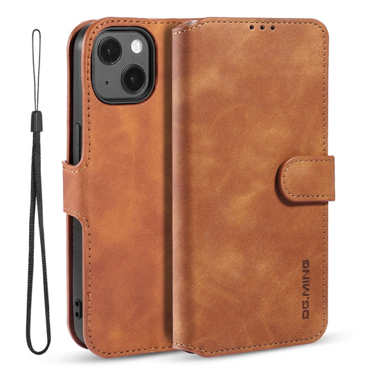DG.MING Retro Oil Side Horizontal Flip Leather Case with Holder & Card Slots & Wallet, Compatible with iPhone 13