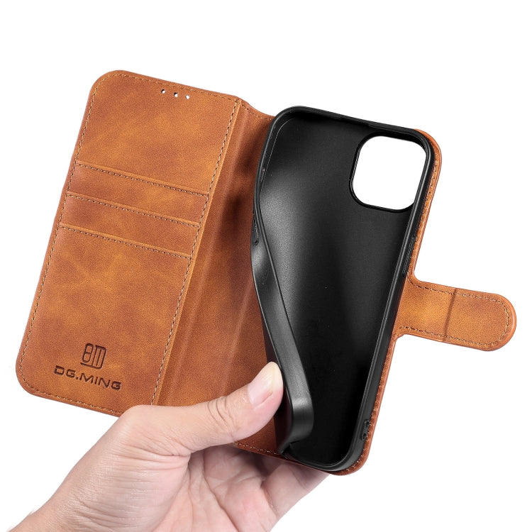 DG.MING Retro Oil Side Horizontal Flip Leather Case with Holder & Card Slots & Wallet, Compatible with iPhone 13