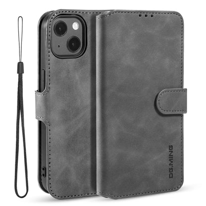 DG.MING Retro Oil Side Horizontal Flip Leather Case with Holder & Card Slots & Wallet, Compatible with iPhone 13