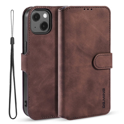 DG.MING Retro Oil Side Horizontal Flip Leather Case with Holder & Card Slots & Wallet, Compatible with iPhone 13