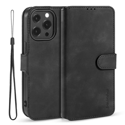 DG.MING Retro Oil Side Horizontal Flip Leather Case with Holder & Card Slots & Wallet, Compatible with iPhone 13 Pro