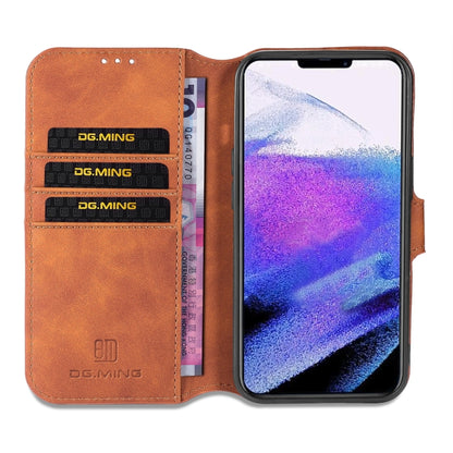DG.MING Retro Oil Side Horizontal Flip Leather Case with Holder & Card Slots & Wallet, Compatible with iPhone 13 Pro Max