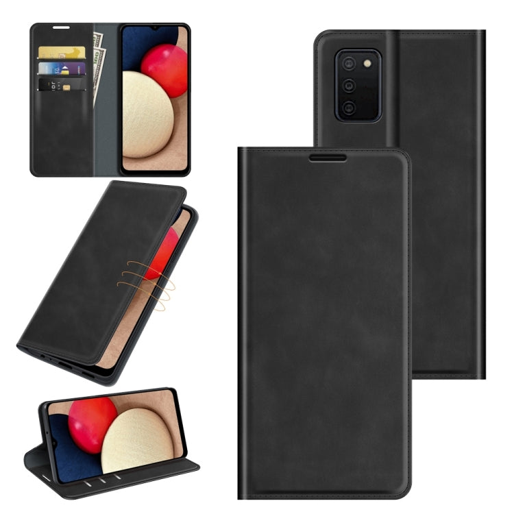 Retro-skin Magnetic Suction Leather Case with Holder & Card Slots & Wallet, Compatible with Galaxy A03s 166mm